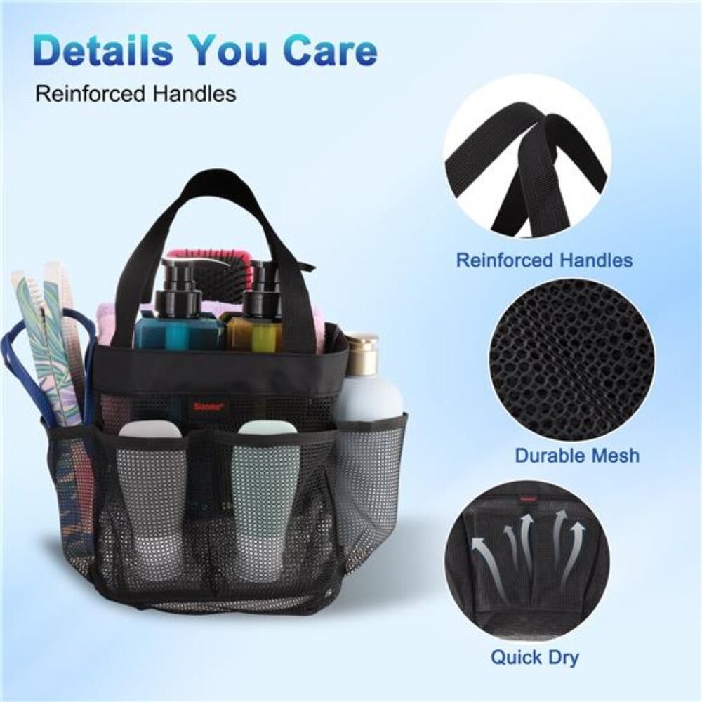 Mesh Shower Caddy,Tote Bag for College Dorm,Bathroom,8 Pocket - Picture 4 of 7